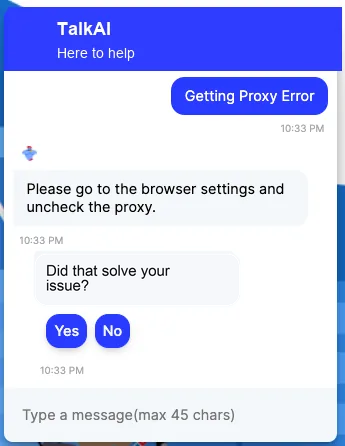 HelpDesk providing contextual proxy troubleshooting guidance
