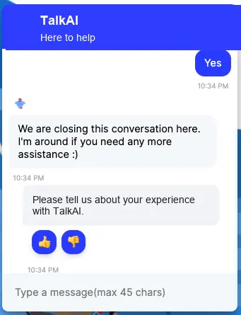 HelpDesk confirming issue resolution and requesting feedback