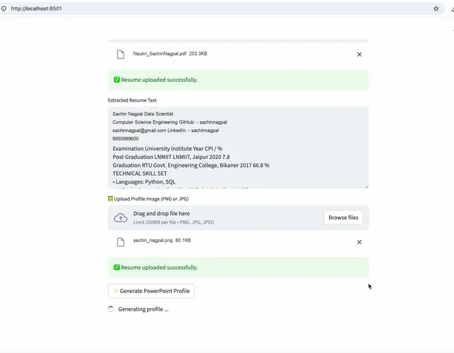 ProfileBuilder accepting a profile image and generating the presentation
