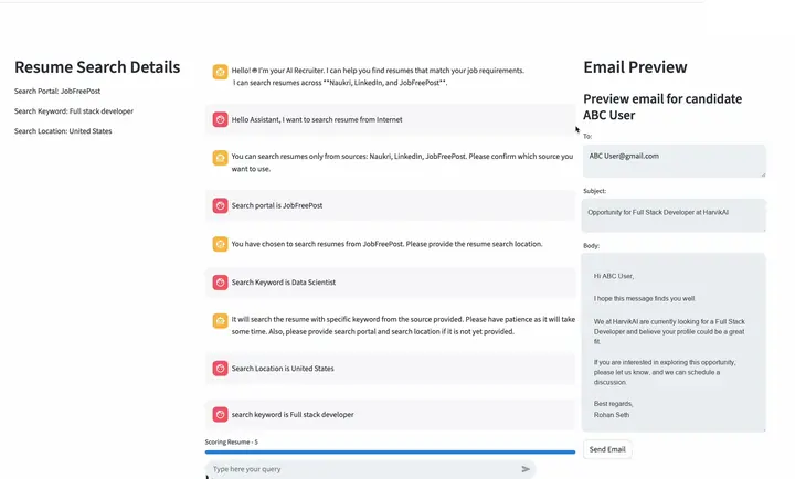 TalentScout presenting an editable candidate outreach email