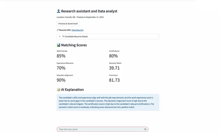 TalentScout showing matching scores and an AI explanation