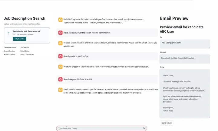 TalentScout accepting an uploaded Data Scientist job description for candidate matching
