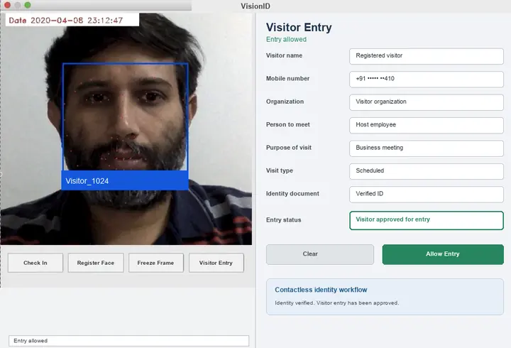 VisionID approving a verified visitor for entry