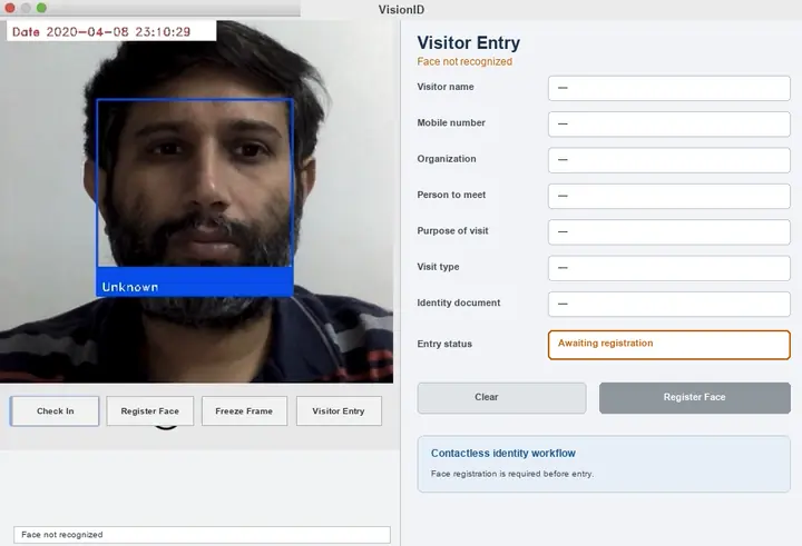 VisionID detecting an unrecognized visitor face
