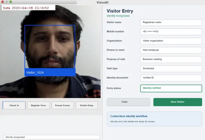 VisionID recognizing a registered visitor